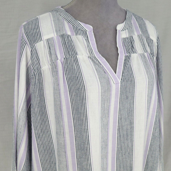 Splendid Top Womens XL White Lavender Stripe Linen Blend Pullover Blouse - Picture 6 of 12